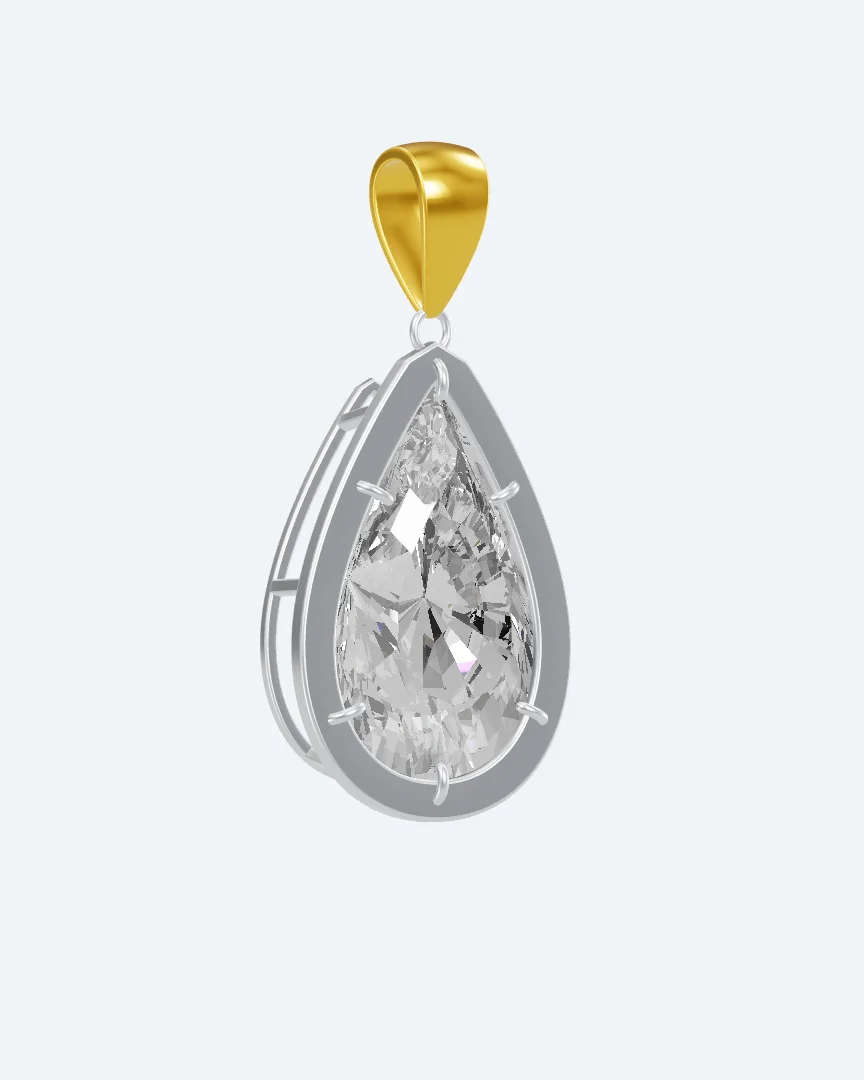 The supplied pear-pendant-v03 model, with a clear faceted stone and two metal colours.